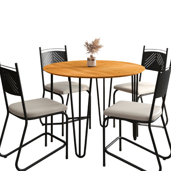 JUEGO DE COMEDOR 4S VERSALLES EST METAL TAP CUER BEIG Y TAM MADERA Unica