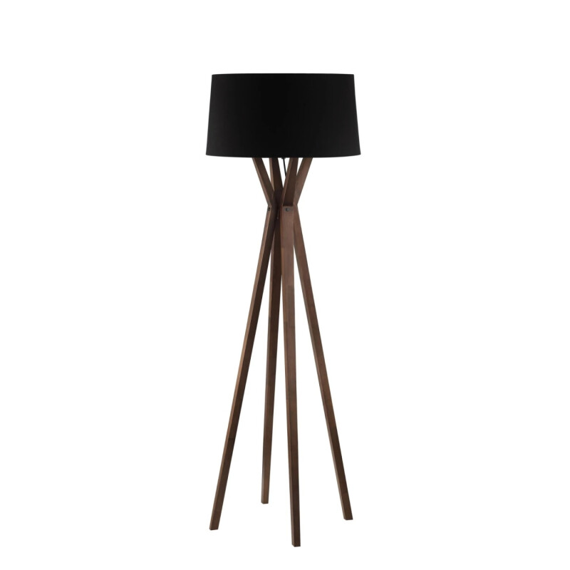 Luminaria de pie pantalla negra y madera Luminaria de pie pantalla negra y madera