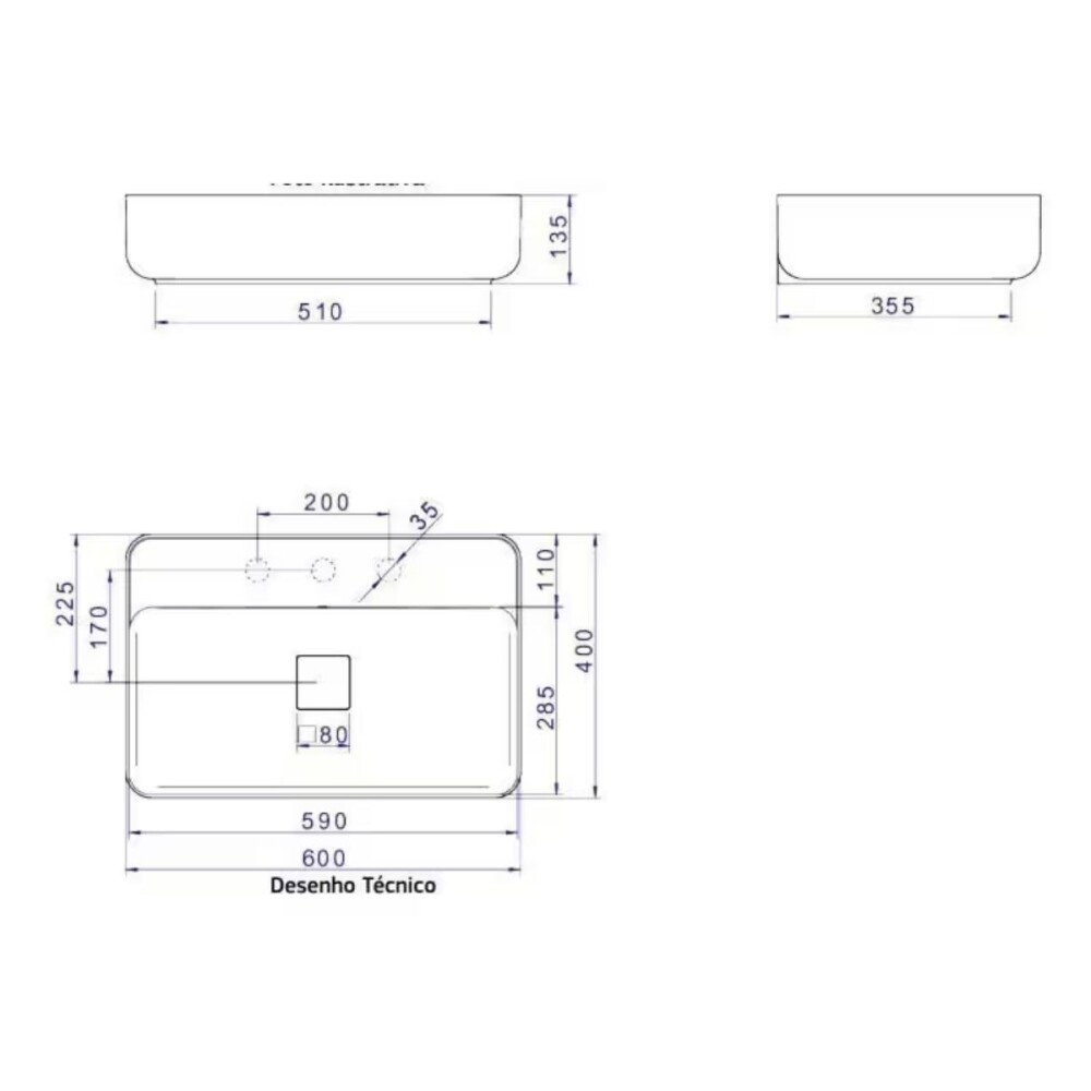 Bacha de apoyo rectangular 60x30 cm c/mesa blanco brillante Deca Bacha De Apoyo Rectangular 60x30 Cm C/mesa Blanco Brillante Deca