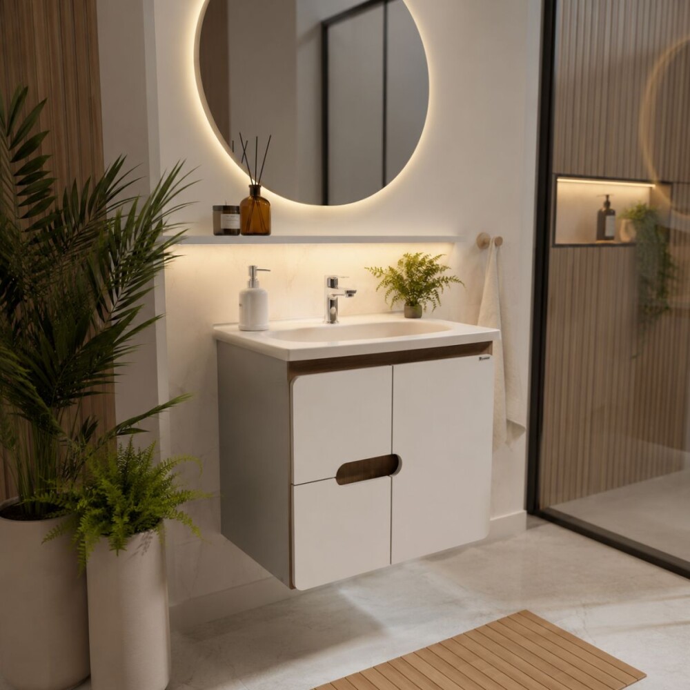 Mueble de baño suspendido Sarué Nogueiral/Nude 60cm con bacha Mueble De Baño Suspendido Sarué Nogueiral/nude 60cm Con Bacha