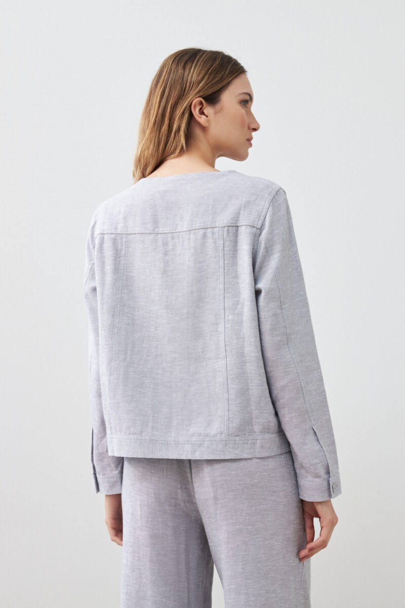 Chaqueta de lino con cierre gris melange