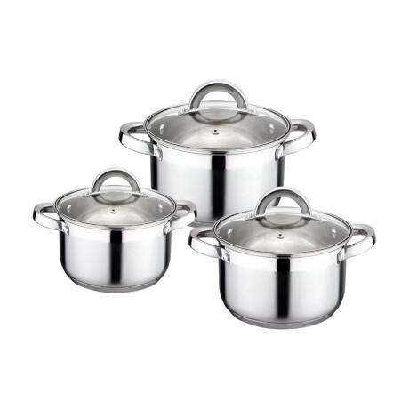 Set 3 Ollas Acero Inoxidable Con Tapas Vidrio Reforzadas Plateado