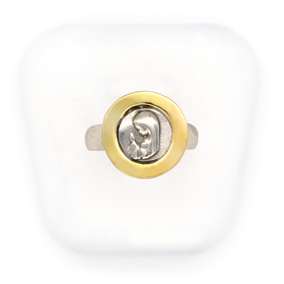 Anillo religioso de plata 925 y double en oro 18 ktes, VIRGEN NIÑA. 