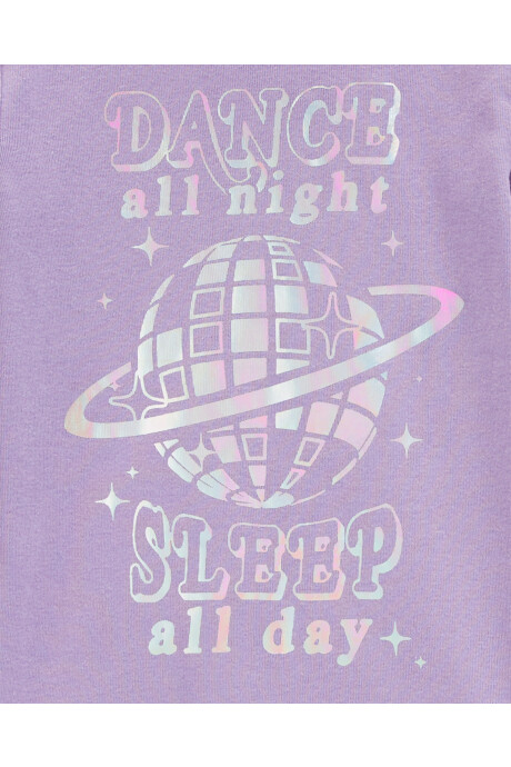 Pijama cuatro piezas de algodón, dos pantalones y dos remeras, púrpura, diseño disco Sin color