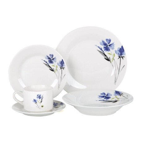 Juego Vajilla Porcelana 20 Piezas Platos Llanos Hondos Tazas Flores Azules