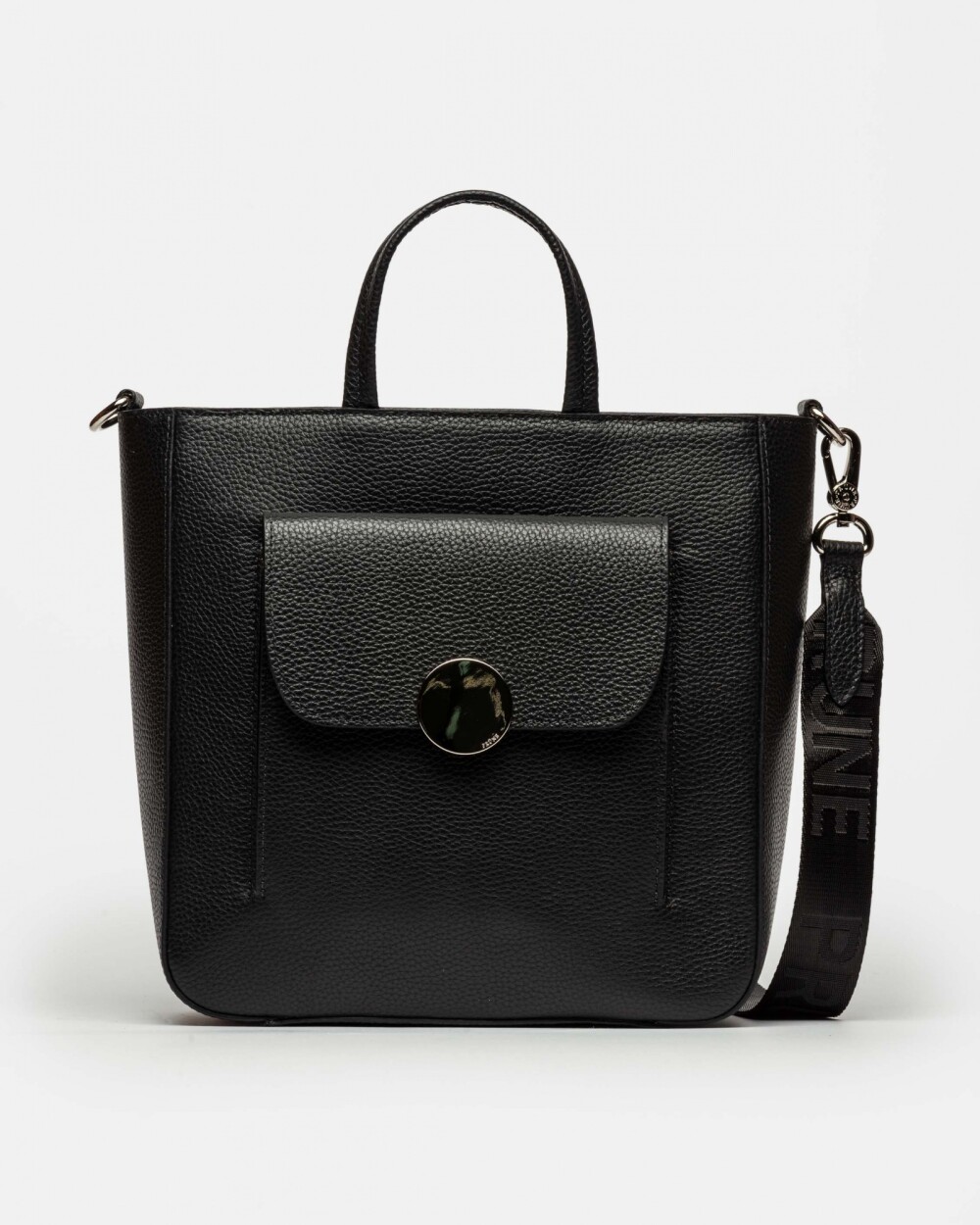 Shopper The Circle En Cuero Graneado Negro