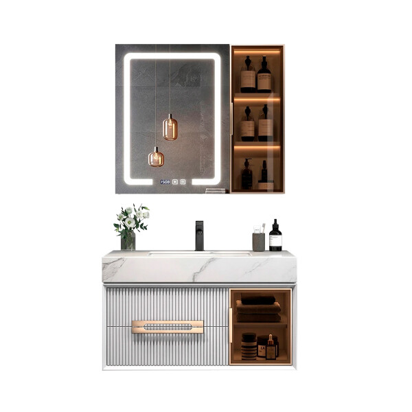 CONJUNTO DE BAÑO HABITARE MODELO LT1126-60W / MUEBLE BLANCO + ESPEJO C/ LUZ LED - 60 cm Conjunto De Baño Habitare Modelo Lt1126-60w / Mueble Blanco + Espejo C/ Luz Led - 60 Cm