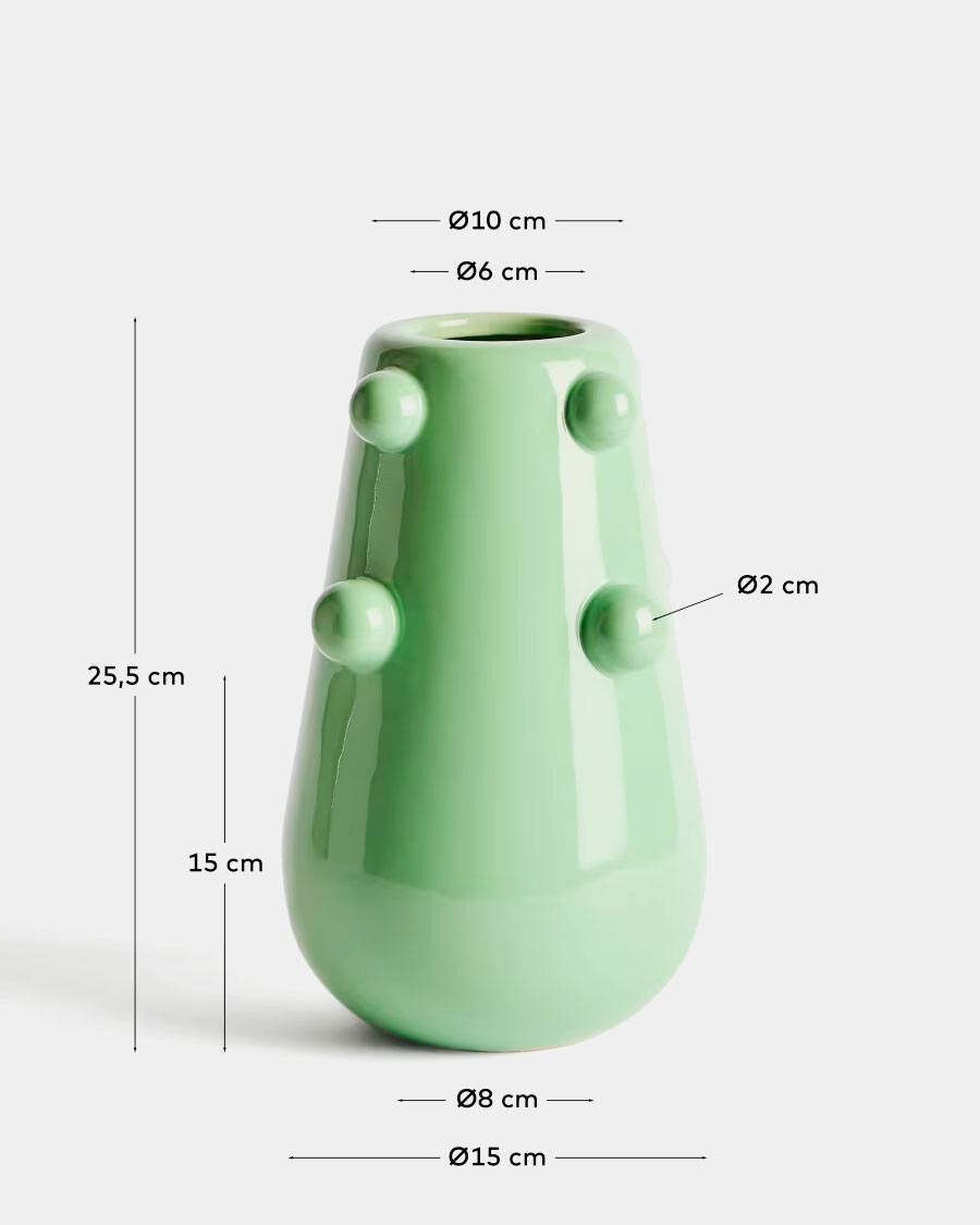 Jarrón Odra de cerámica verde claro acabado brillante 25,5 cm
