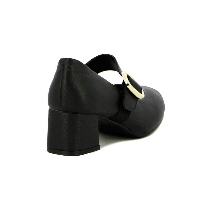 Modare Zapato De Dama Napa Taco Cuadrado Bajo Una Tira C/ Hebilla Negro