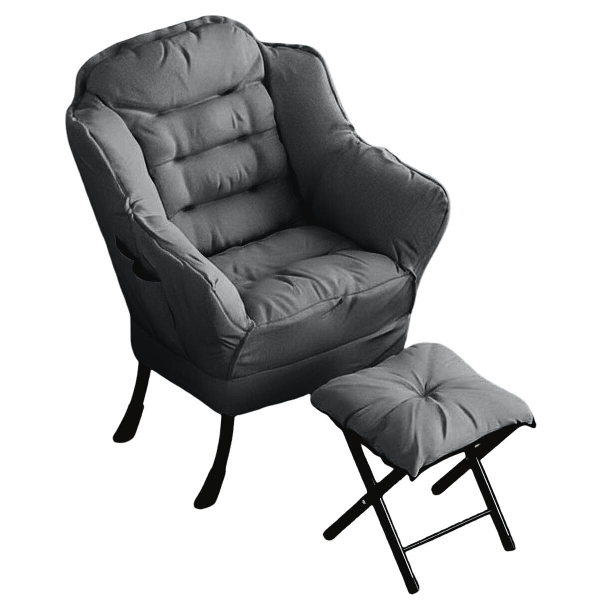 Silla Sillón Butaca Lazy Con Posapie Otomano Bolsillo - Gris 