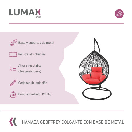 Hamaca nido colgante c/base metal y apoya pie jardín Negro/Rojo