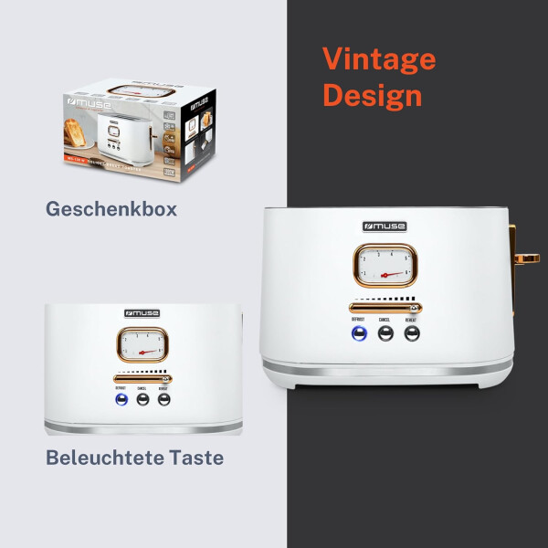 Tostadora 2 Panes Vintage Muse Ms-130w Auto Stop TOSTADORA MUSE MS130W BLANCO
