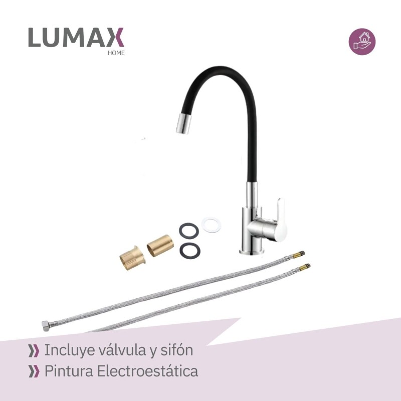 Pileta de cocina Lumax Acero Simple Canilla flexible 55x40 cm Negro