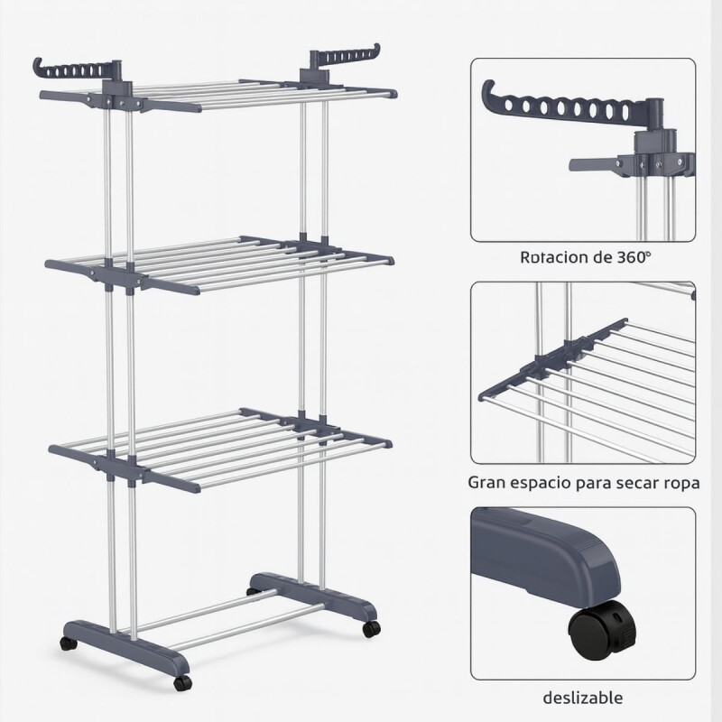 Tendedero Vertical De Pie Plegable 3 Niveles Secador Ropa Blanco Con Detalle Gris Tendedero Vertical De Pie Plegable 3 Niveles Secador Ropa Blanco Con Detalle Gris