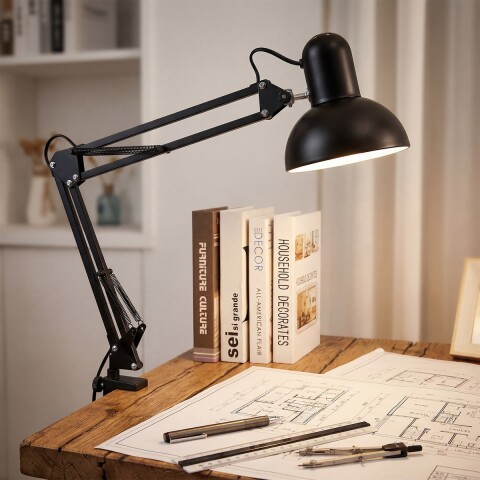 Lampara de escritorio mesa velador articulada arquitecto con morsa pinza IMBACK Color Negro Lampara de escritorio mesa velador articulada arquitecto con morsa pinza IMBACK Color Negro