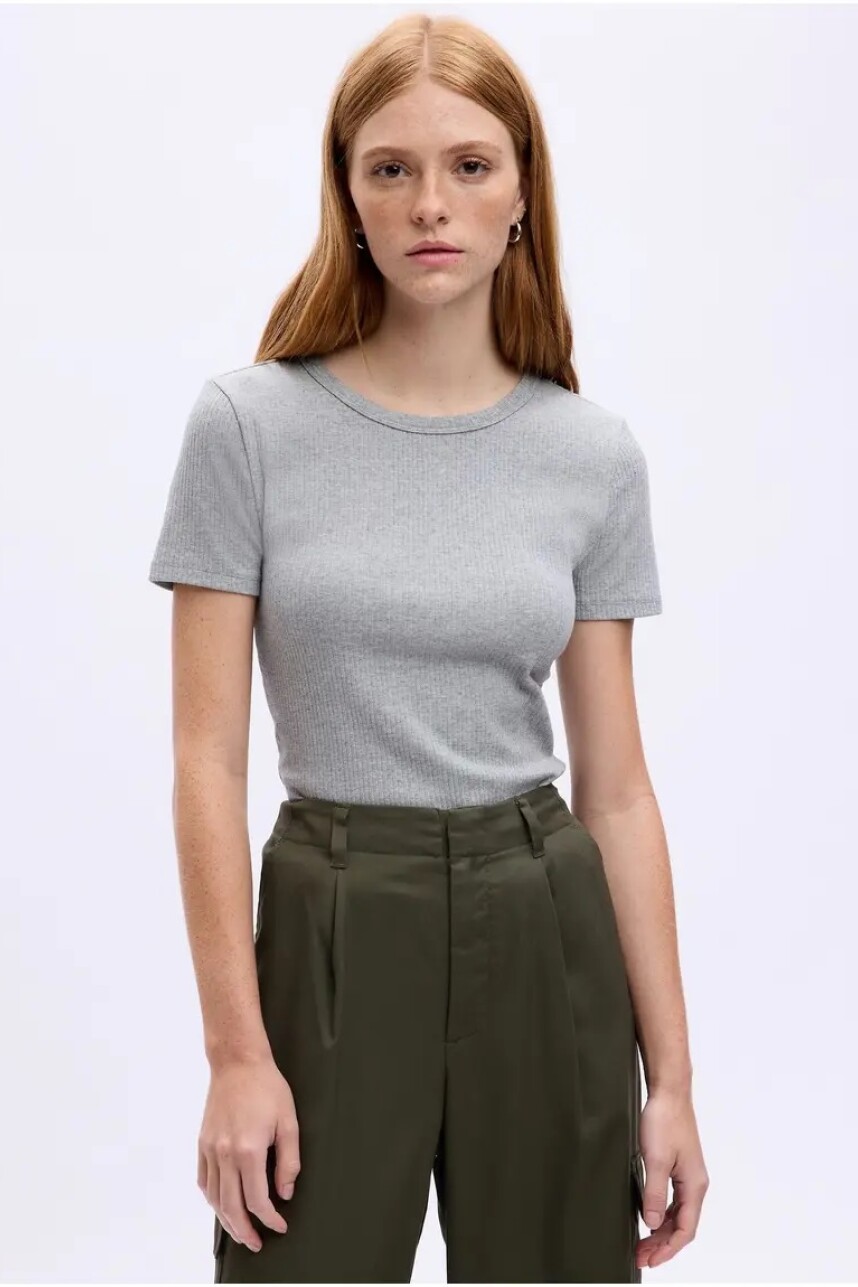 Remera Rib Manga Corta Mujer Heather Grey