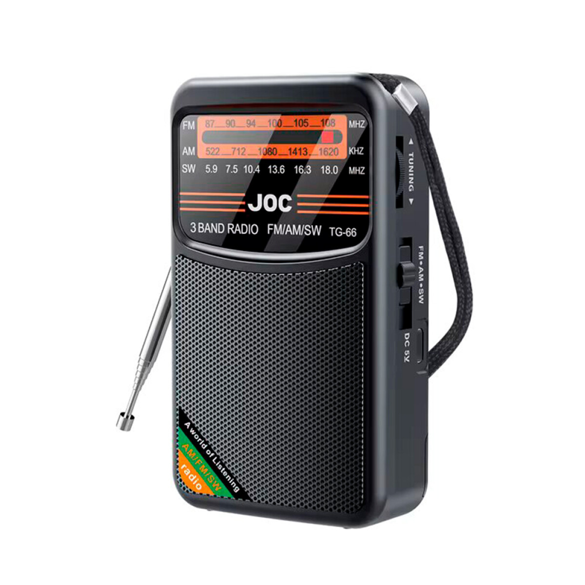 Radio JOC FM/AM/SW Recargable Parlante y Auriculares TG-66 - NEGRO 