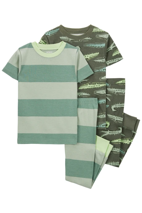 Pijama cuatro piezas de algodón, dos pantalones y dos remeras, diseño cocodrilos. Talles 2-5T Pijama cuatro piezas de algodón, dos pantalones y dos remeras, diseño cocodrilos. Talles 2-5T