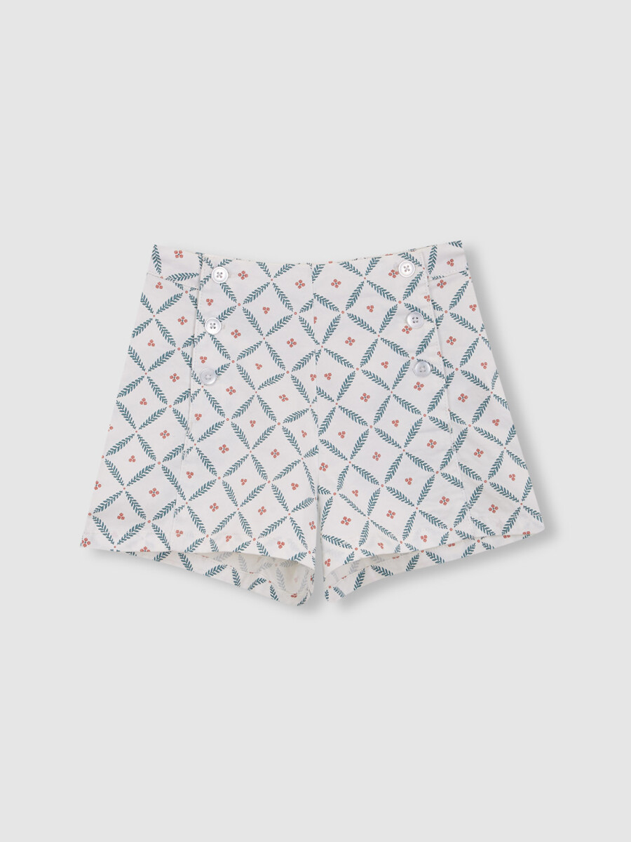 Pantalon Corto Con Estampado De Ramitas Blanco