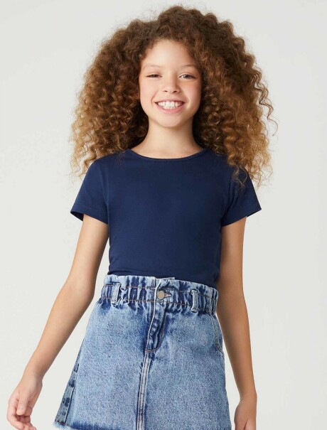 CAMISETA BÁSICA DE NIÑA REGULAR AZUL OSCURO