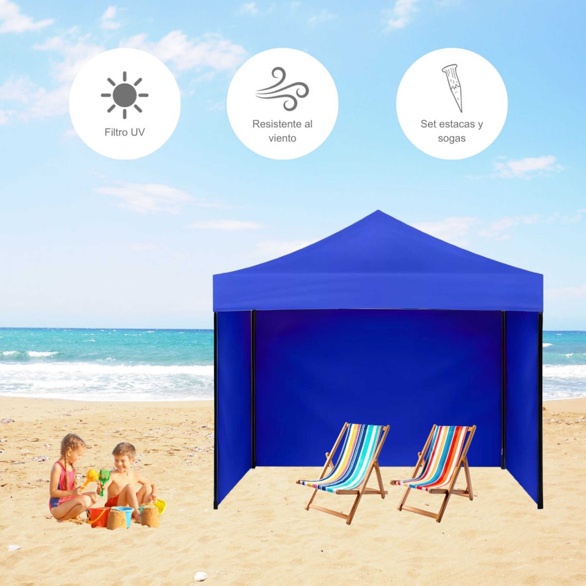 Gazebo Plegable 3x3 Para Playa o Jardín Autoarmable Color Azul — Clemur