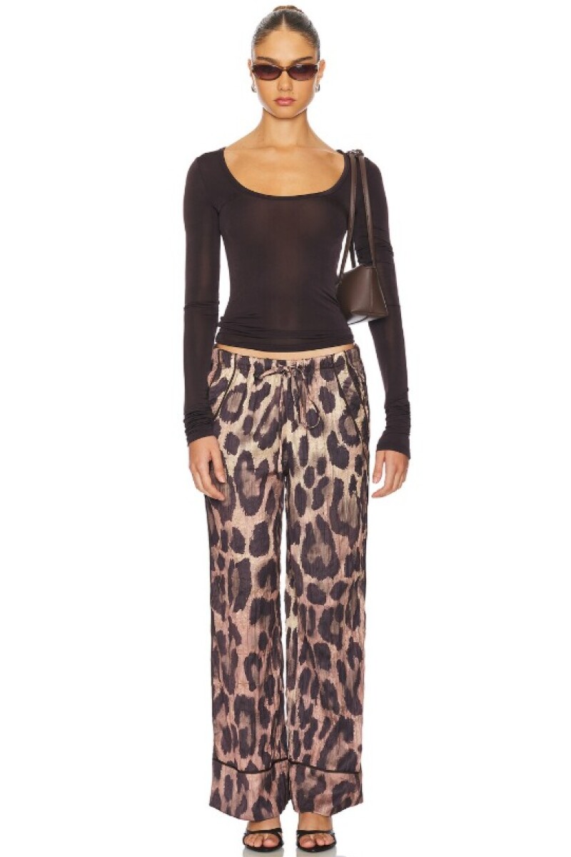 ALL OUT SATIN LEOPARD PANT Marron