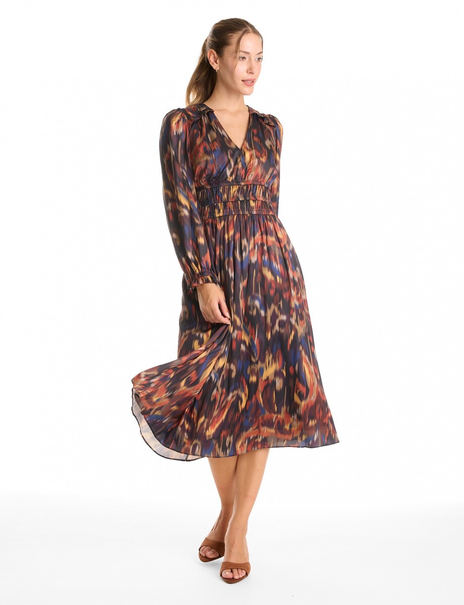 Vestido Print & Frunces - Multi/marron 