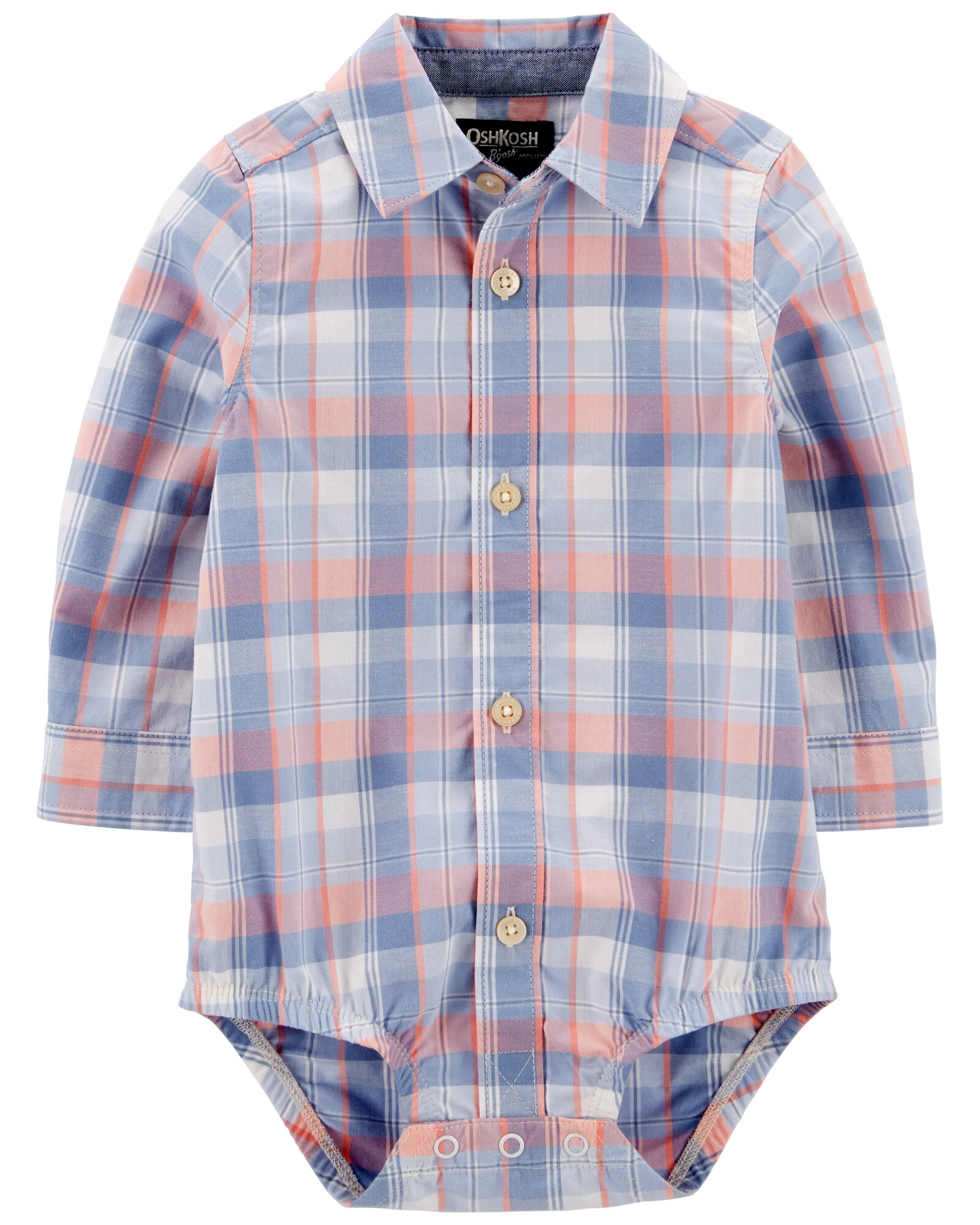 Body de algodón, tipo camisa, diseño a cuadros Body de algodón, tipo camisa, diseño a cuadros