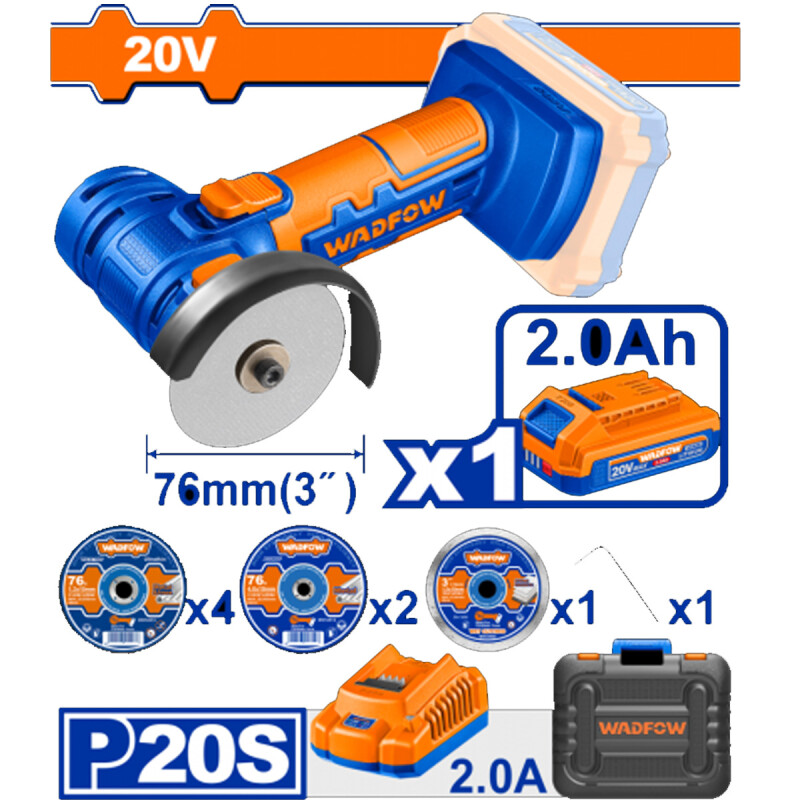 MINI AMOLADORA A BATERIA 3PULG 20V+BAT+CARGADOR+ACCESORIOS+VALIJA WADFOW MINI AMOLADORA A BATERIA 3PULG 20V+BAT+CARGADOR+ACCESORIOS+VALIJA WADFOW