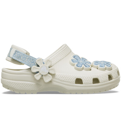 Crocs Classic Clog Toddler Denim Flower Blanco