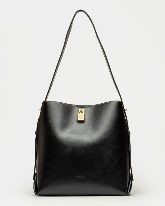 Bolso The Lock en efecto cuero liso Negro