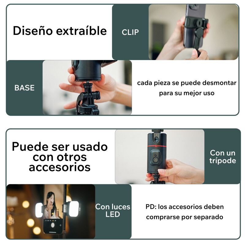 Soporte teléfono seguimiento Facial/Cuerpo IA automático 360° clip Sin Color
