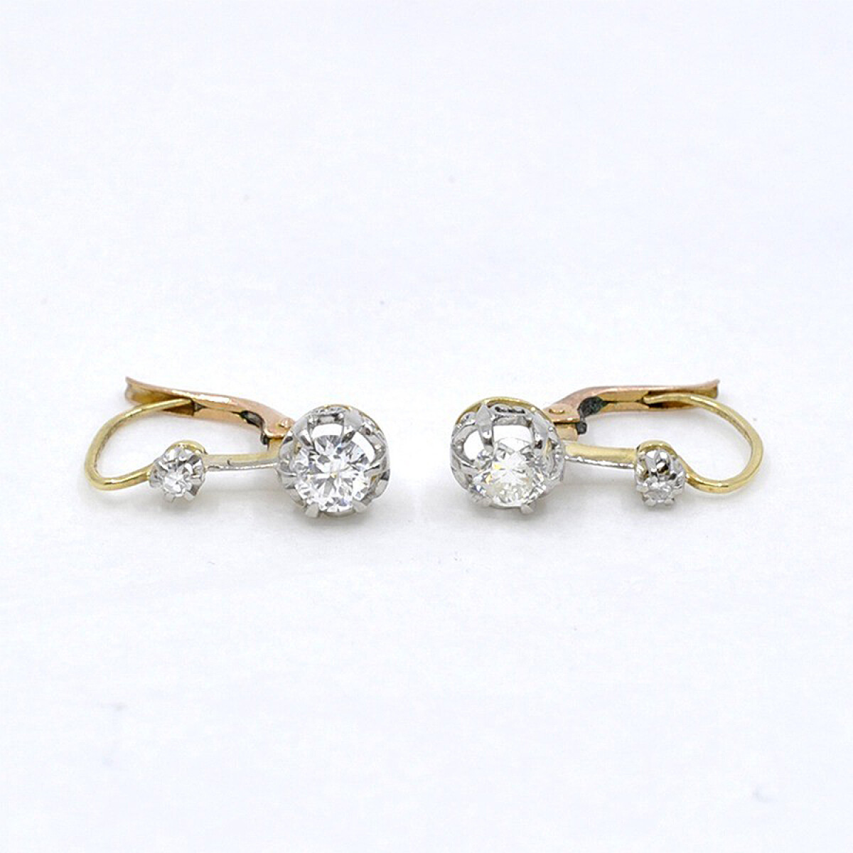 Caravanas Antiguas En Oro 18K Y Brillantes 