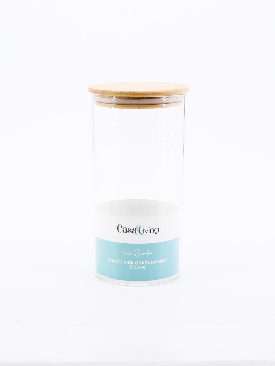 FRASCO VIDRIO TAPA BAMBOO - TRANSPARENTE 