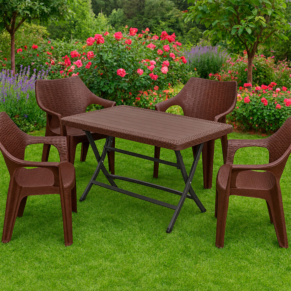 Set Mesa plegable + 4 Sillas Babel Marrón