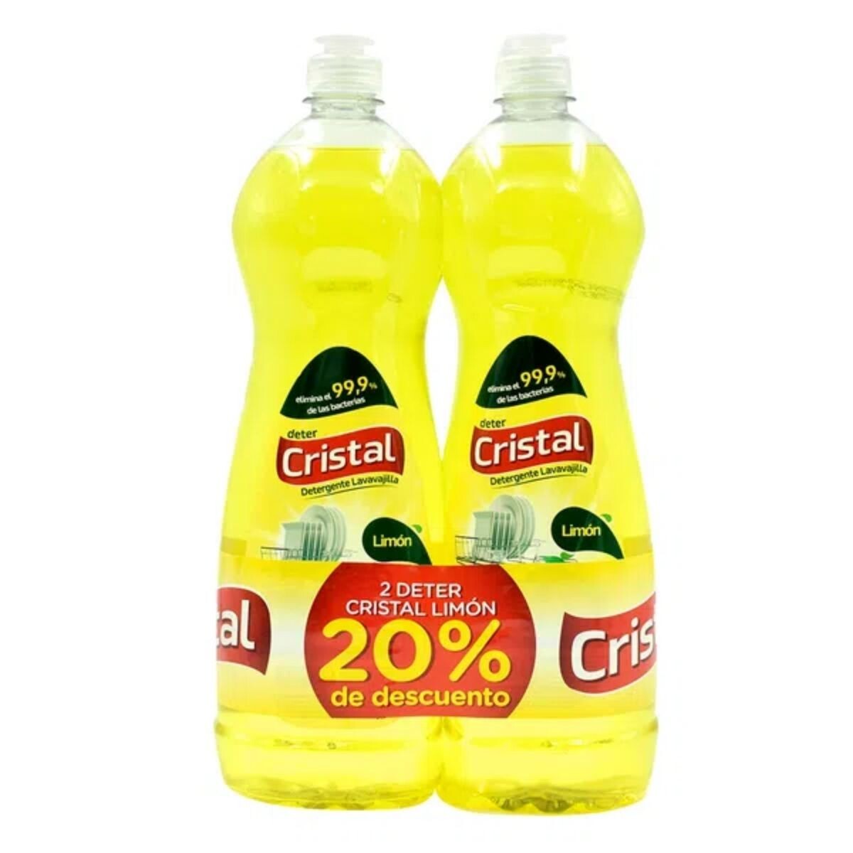 Detergente Líquido Cristal Limón - 1.25 LT Pack X2 20% OFF 