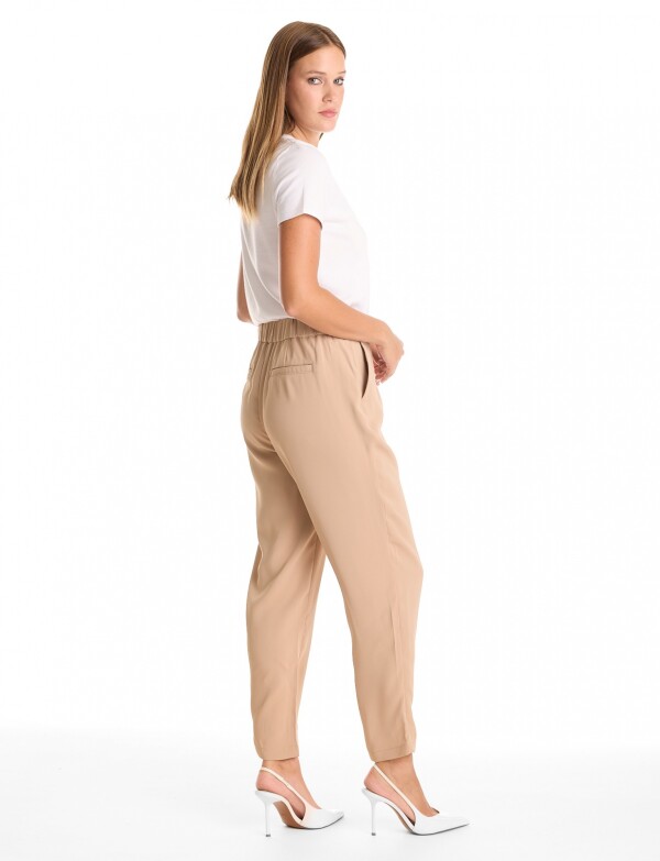 Pantalon Relaxed Fit & Cintura Elástica Posterior BEIGE OSCURO