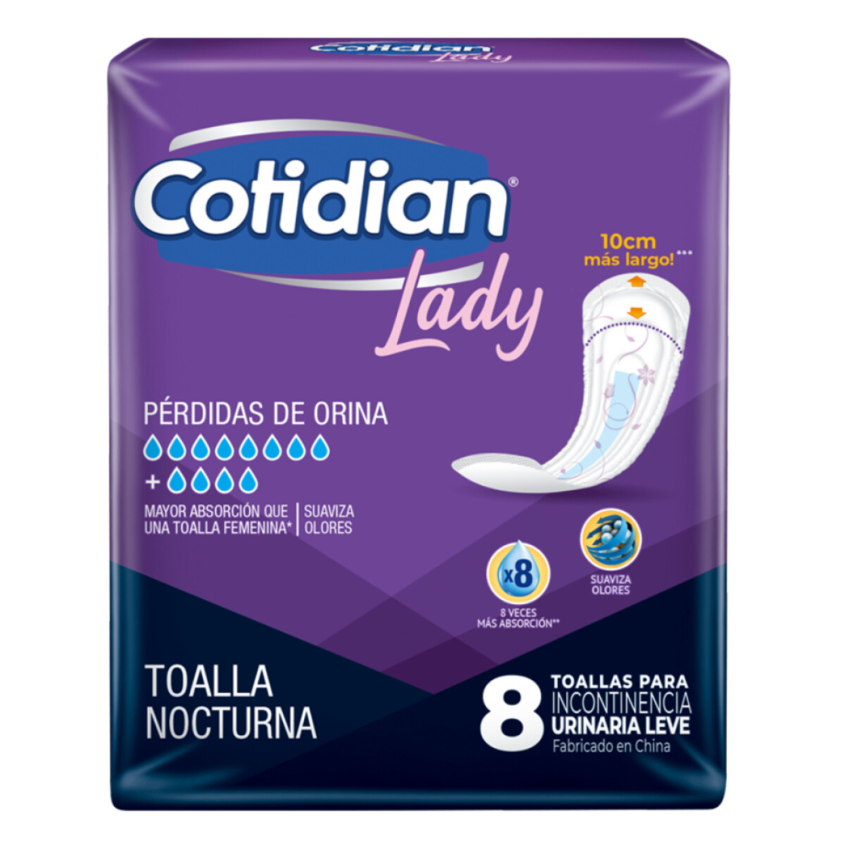 Toallitas Femeninas Cotidian Lady Nocturna 8 Unidades 