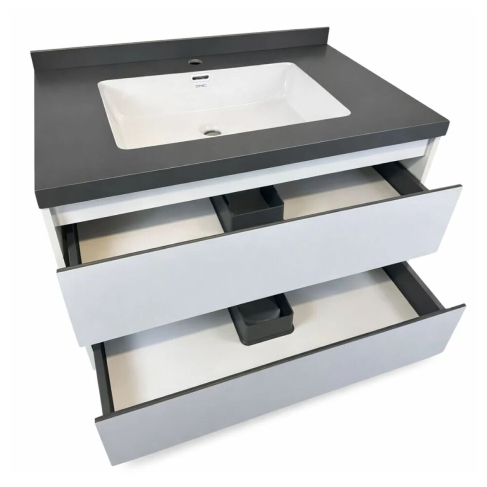 Mueble de baño suspendido Vip 80cm Blanco mesa gris y espejo botiquín 75 cm Vip blanco DMC Mueble De Baño Suspendido Vip 80cm Blanco Mesa Gris Y Espejo Botiquín 75 Cm Vip Blanco Dmc