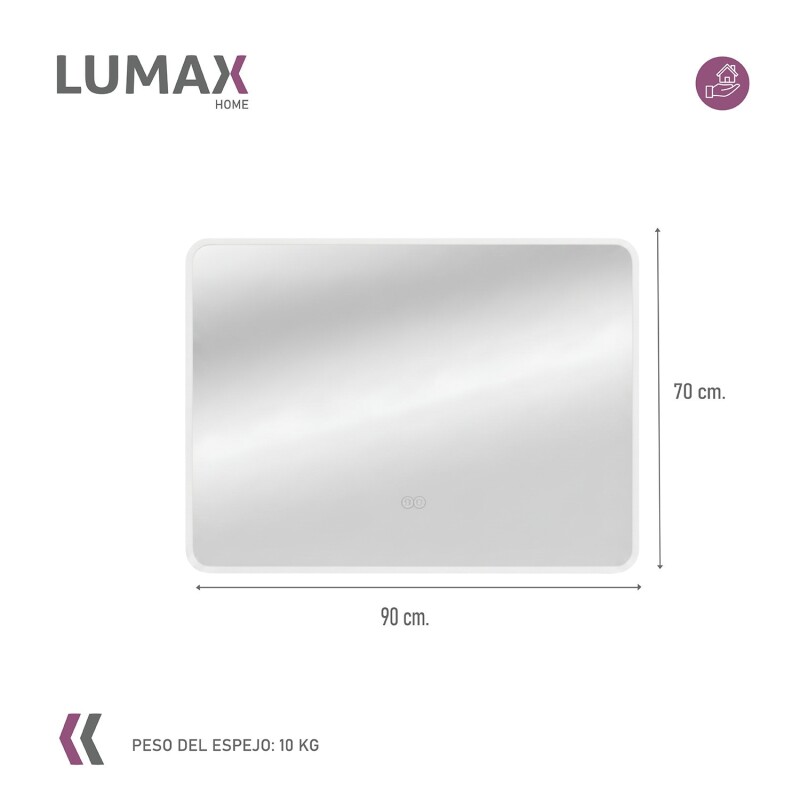 Espejo Horizontal Lumax Suleban c/marco y luz 90x70cm Blanco