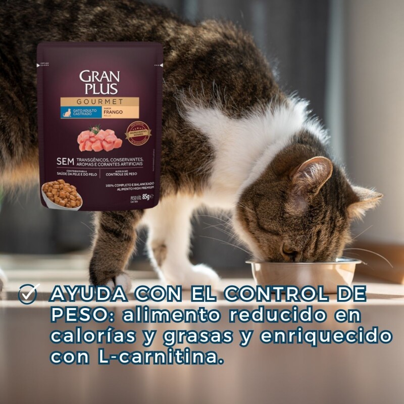 GRAN PLUS EN SALSA GATO CASTRADO SALMON Y POLLO 85 GR