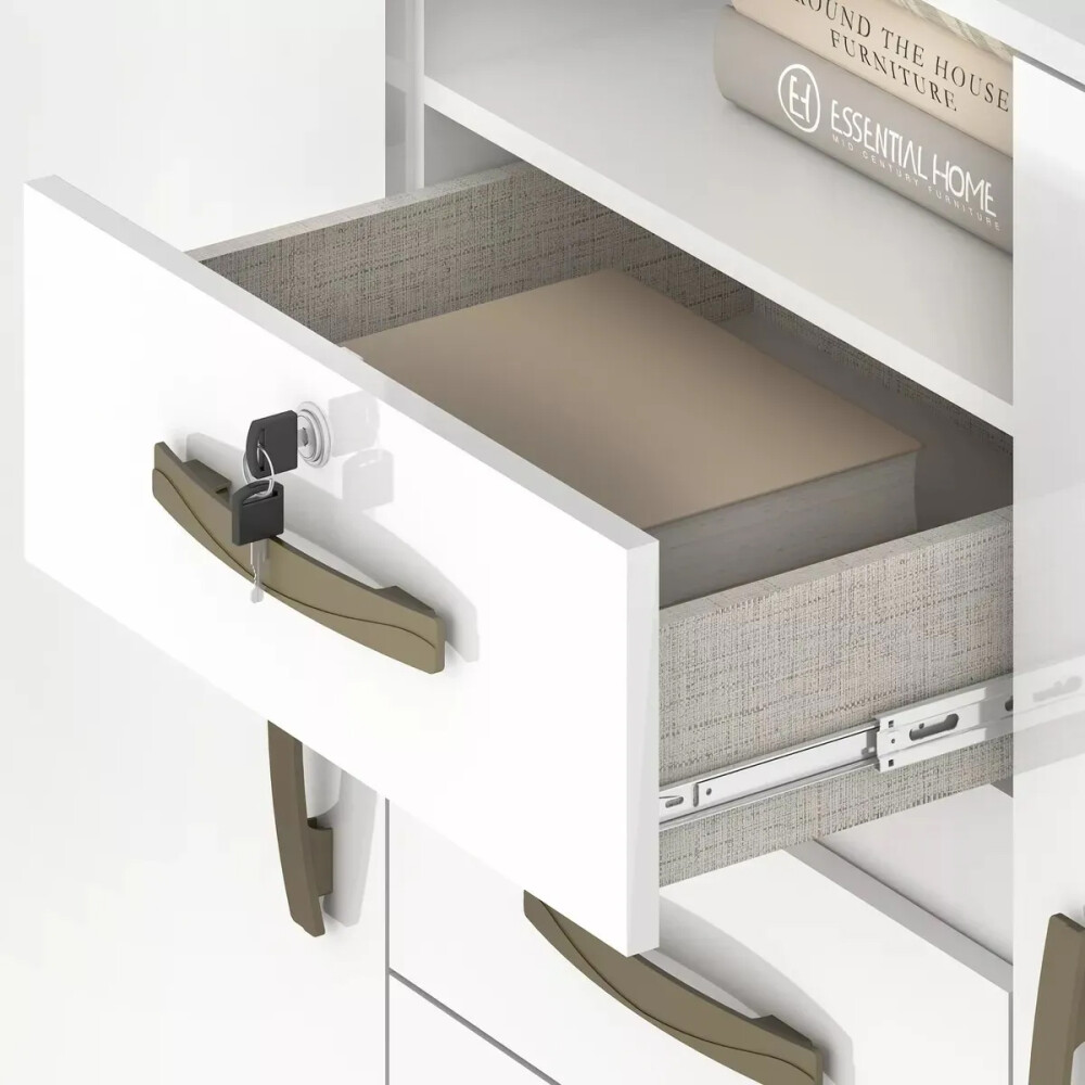 Cómoda cajonera 4 cajones 2 puertas - Con llave BLANCO