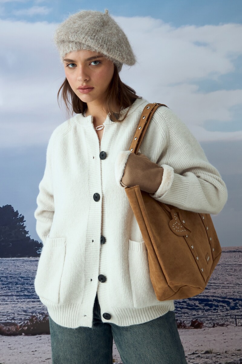 Cardigan tejido bolsillos - crudo 