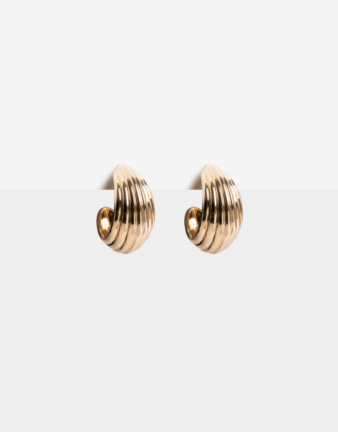 Aros Argollas Metal Argollas De Metal Texturado Bañadas En Oro - Dorado