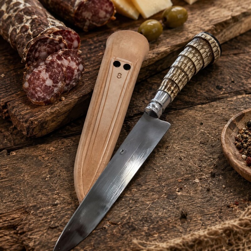 Cuchillo Artesanal Acero de Carbono Mango Símil Tatu y Vaina de Cuero N°8 Cuchillo Artesanal Acero de Carbono Mango Símil Tatu y Vaina de Cuero N°8