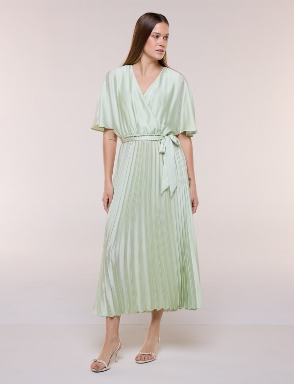 Vestido Saten Plisado VERDE CLARO