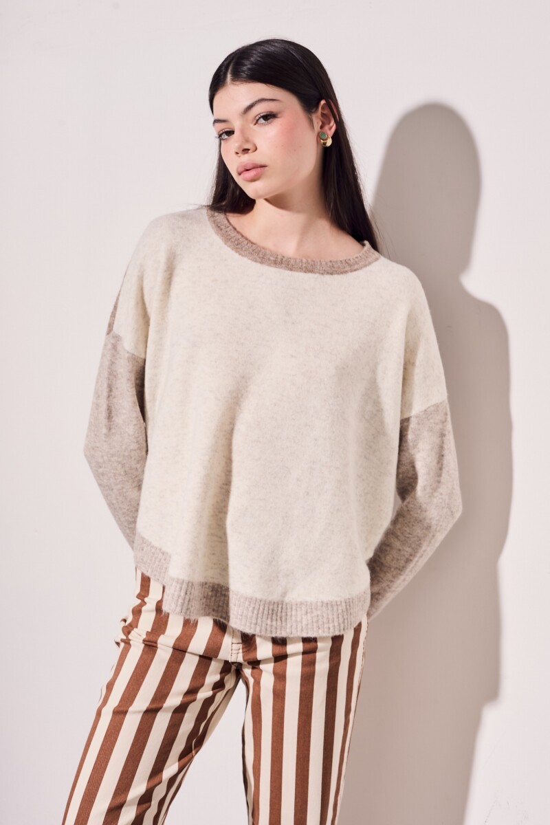 Sweater Color Block Beige Melange