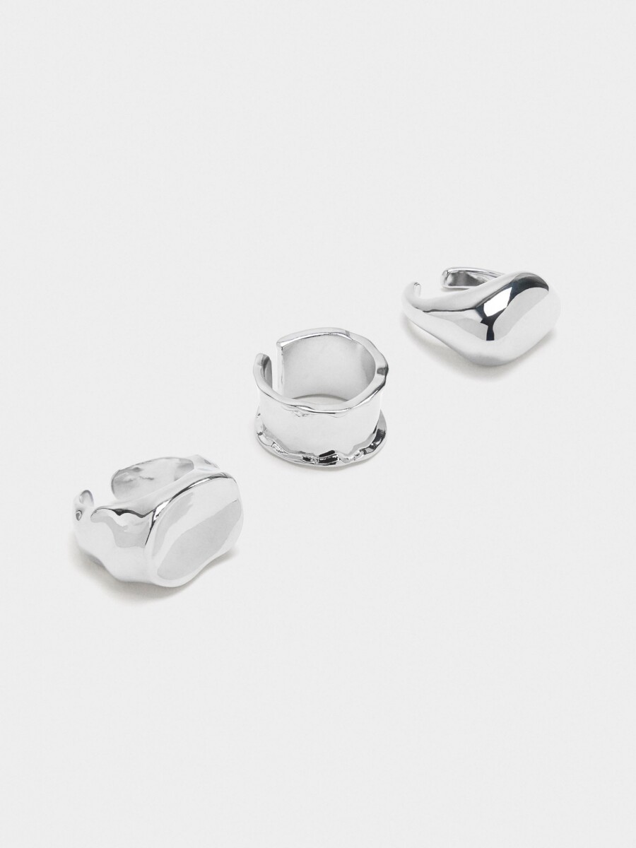 Set De Pendientes Y Anillos Irregulares plateado