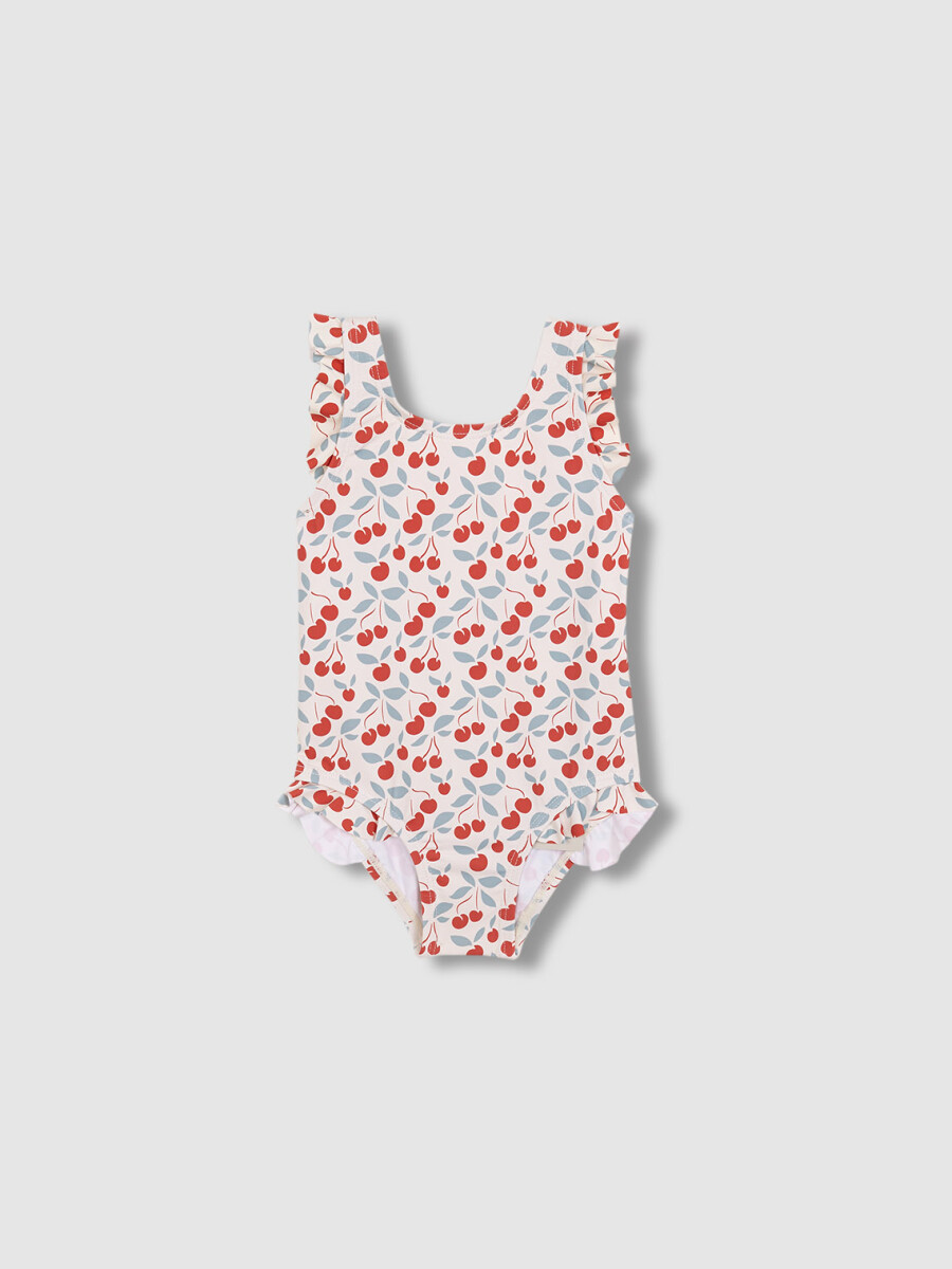Bañador De Estampado Cerezas Blanco