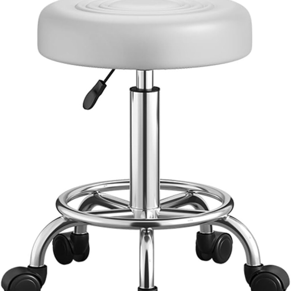 Banquito Giratorio Taburete Ajustable Rueditas Peluquería Blanco
